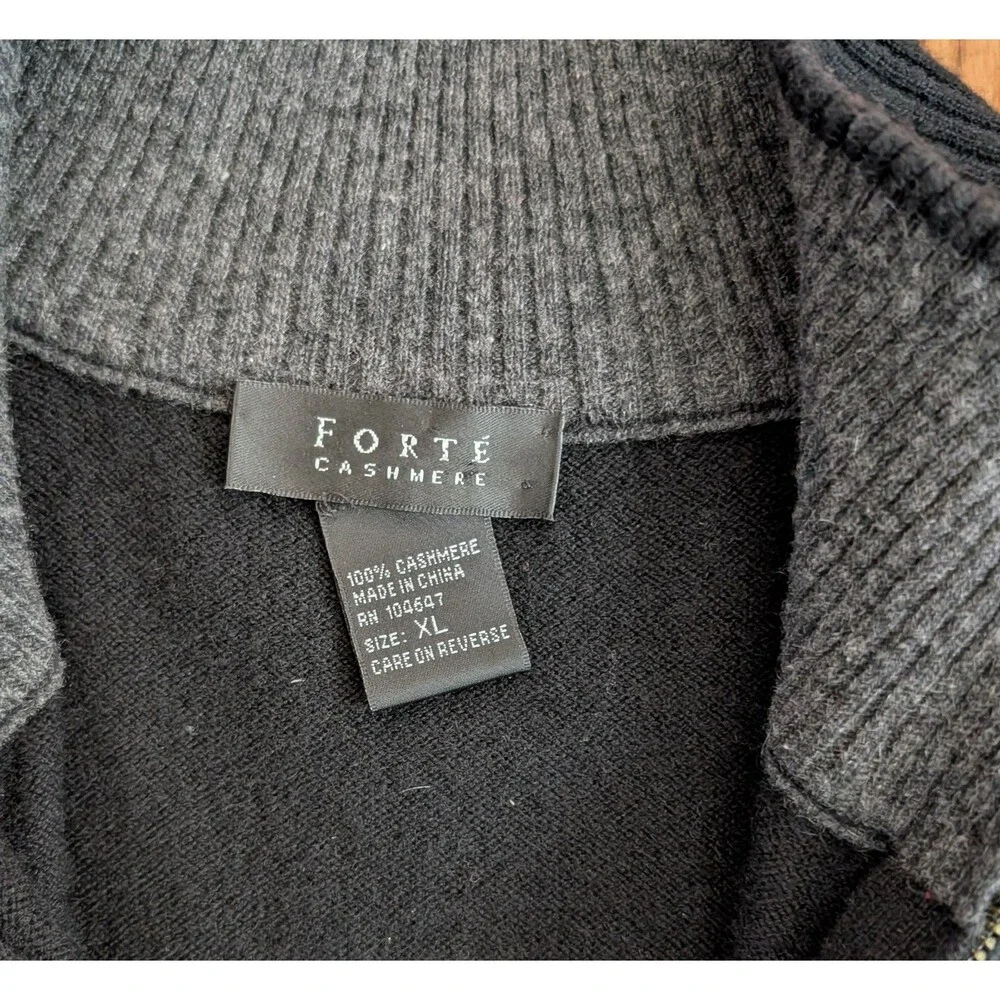 Mens XL 100% Cashmere Sweater Vest Black 1/4 Zip Pullover Forte